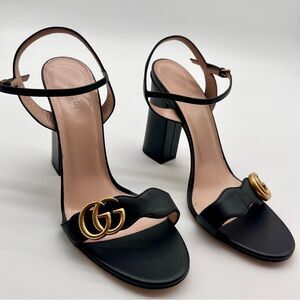 Gucci GG Marmont Ankle Wrap Sandals Black Leather High Heel EU 40.5 US 10.5